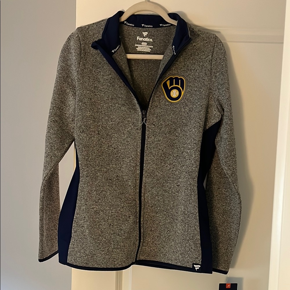 Fanatics Gray and Blue Varsity Jacket with Emblem